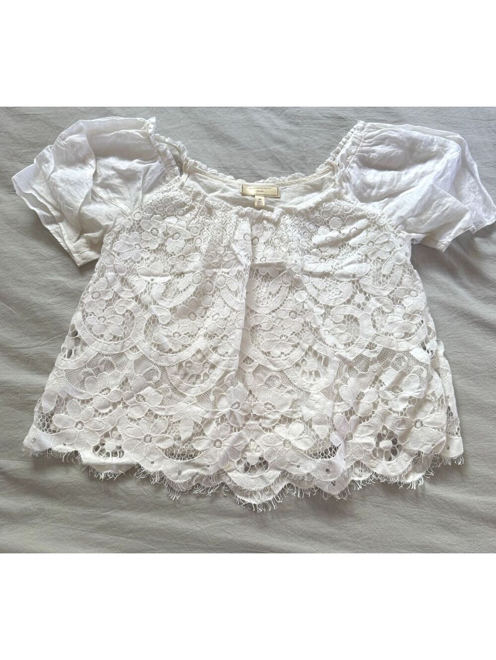 Anthropologie Moulinette Soeurs White Lace Puff Sleeve Blouse Top XS Boho